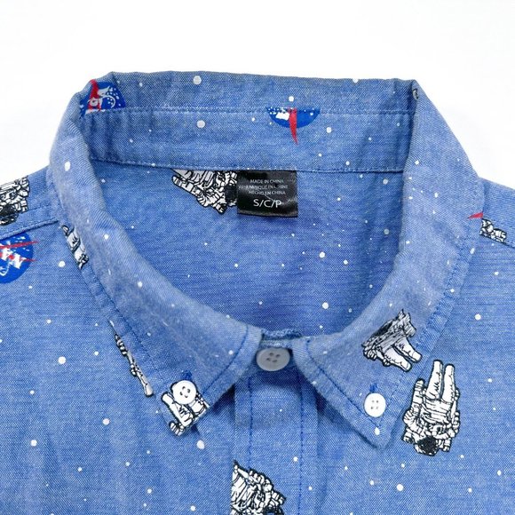 NASA Logo Shirt Small Button Down Short Sleeve Blue ASTRONAUTS Outer Space - Picture 3 of 4